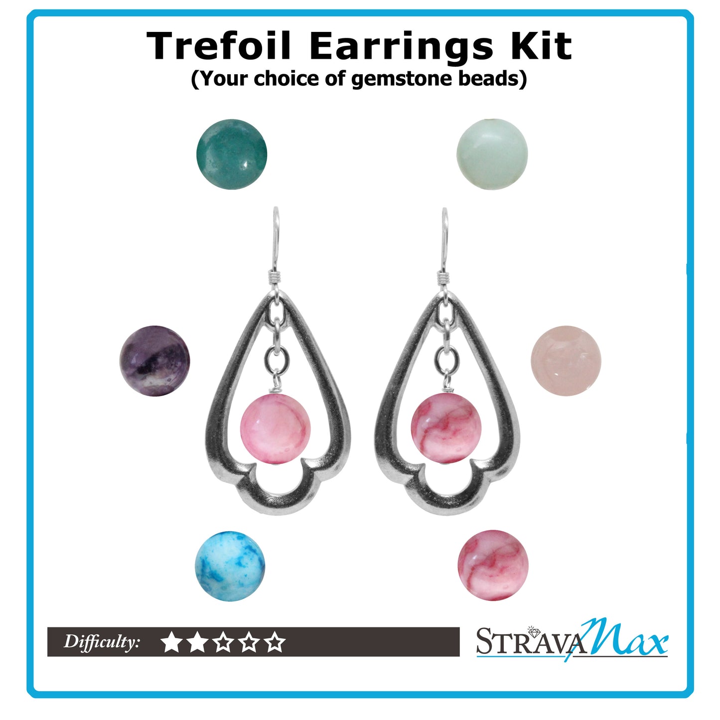 Kit for Trefoil Earrings with pewter trefoils and gemstone of your choice / includes step-by-step instructions / tools sold separately