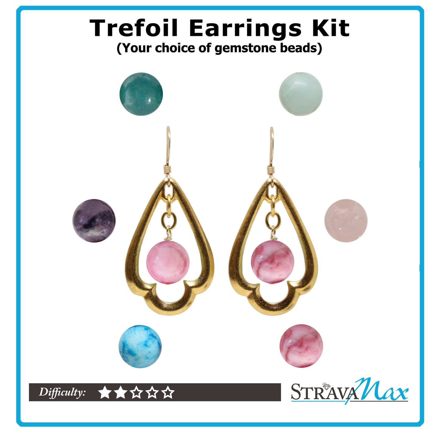 Kit for Trefoil Earrings with pewter trefoils and gemstone of your choice / includes step-by-step instructions / tools sold separately