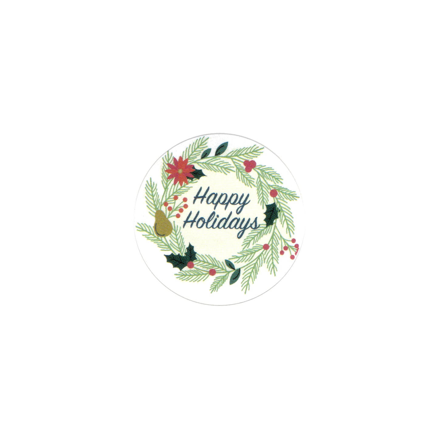 100 Happy Holidays Stickers / 25mm diameter / peel and stick