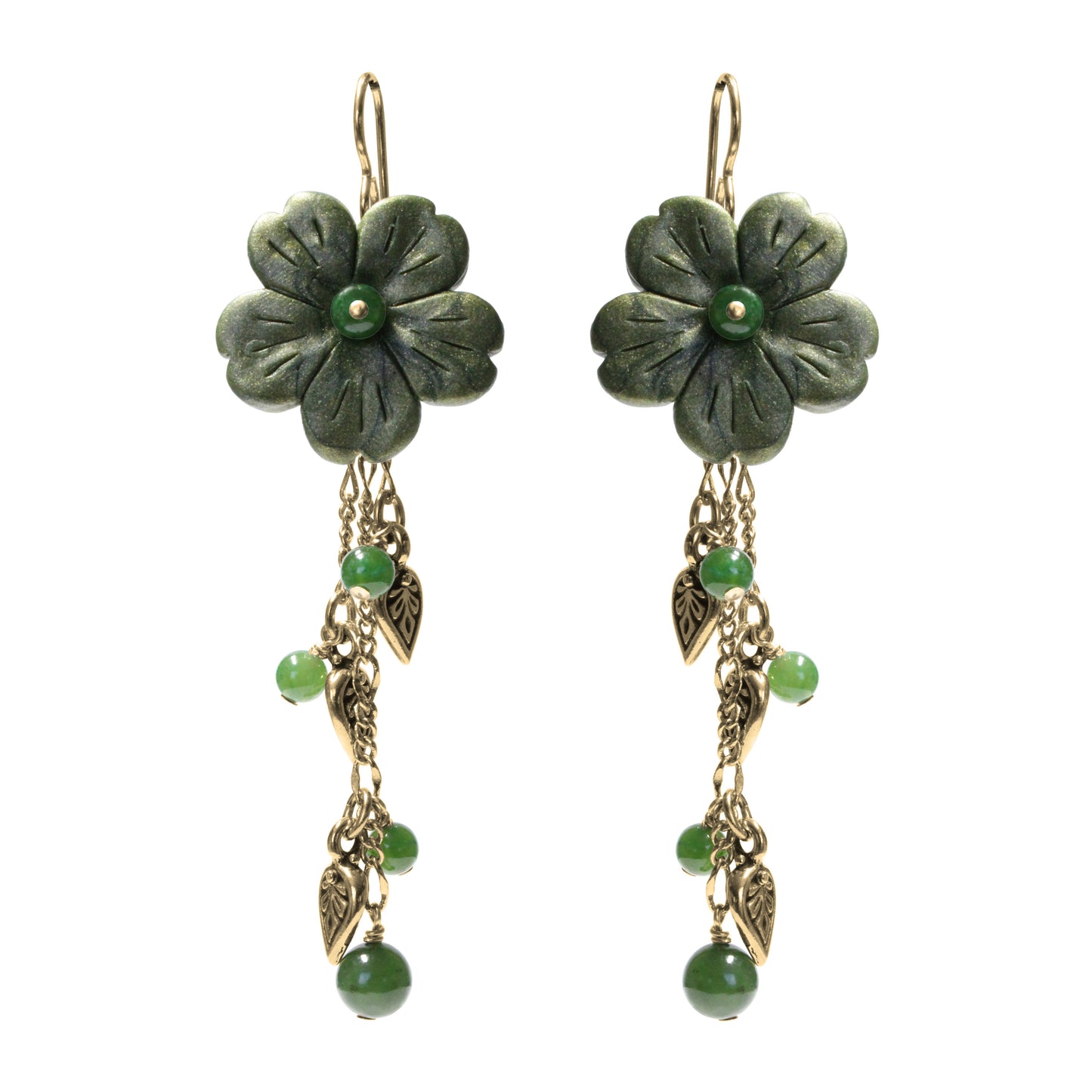 BC Jade Flower Cascade Earrings / 75mm length / gold filled earwires
