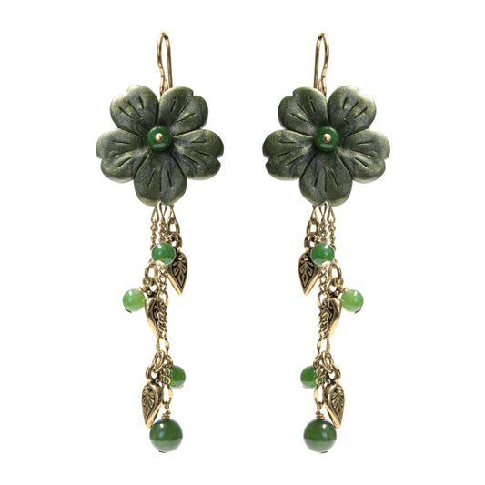 BC Jade Flower Cascade Earrings / 75mm length / gold filled earwires