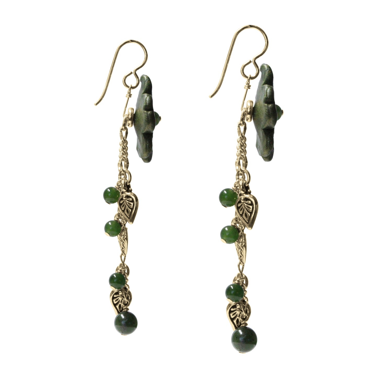 BC Jade Flower Cascade Earrings / 75mm length / gold filled earwires