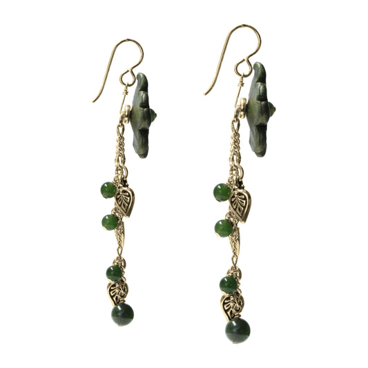 BC Jade Flower Cascade Earrings / 75mm length / gold filled earwires