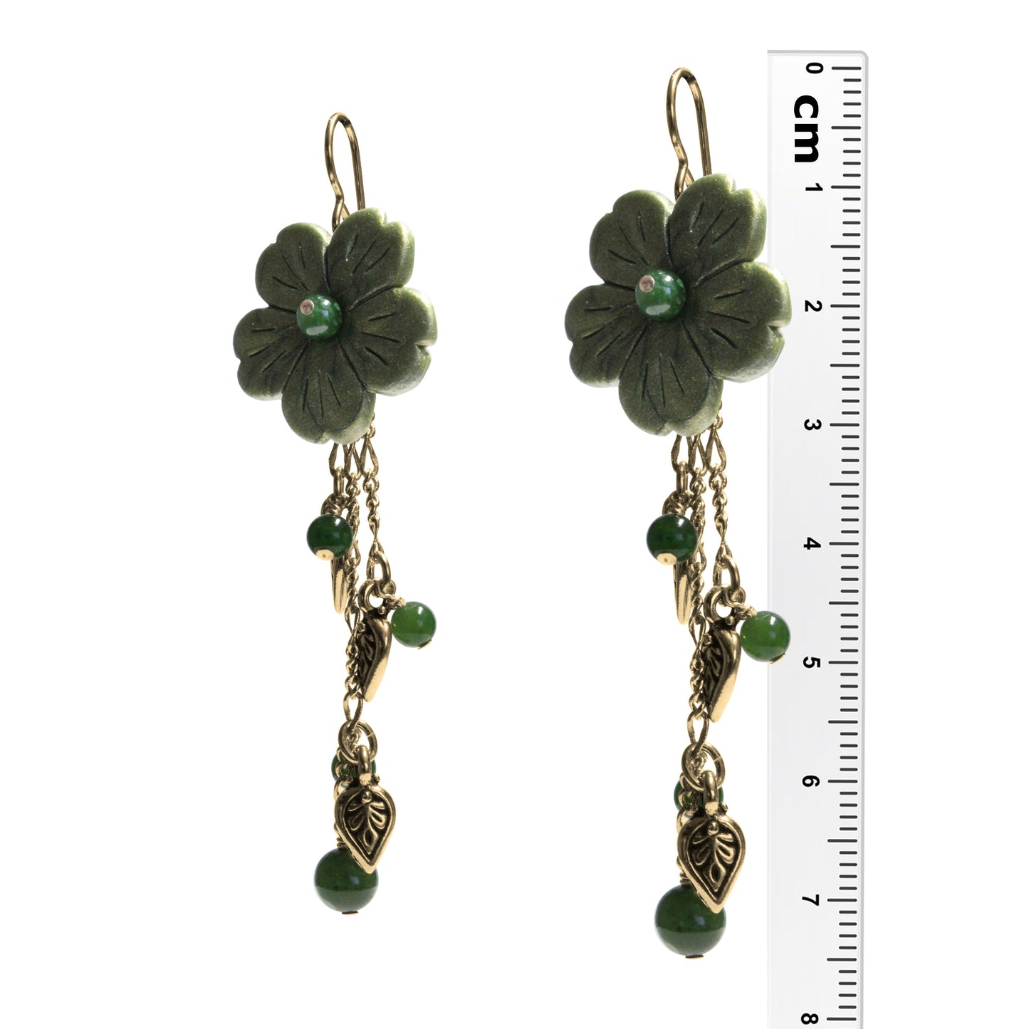 BC Jade Flower Cascade Earrings / 75mm length / gold filled earwires