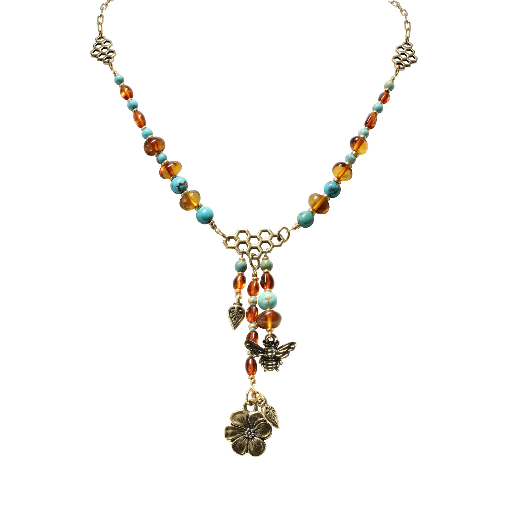 Honeybee Baltic Amber & Turquoise Necklace
