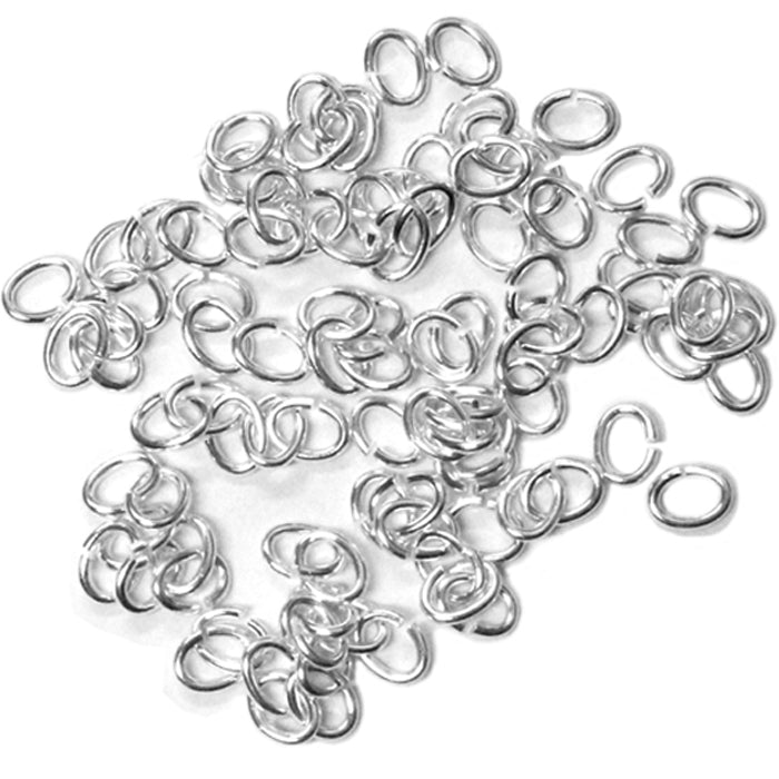 Silver Plate Medium Oval Jump Rings / 100 Pack / 3x4mm ID / 20 Gauge / Sawcut / Open / Plated Brass