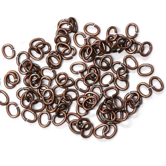 Antique Copper Medium Oval Jump Rings / 100 Pack / 3x4mm ID / 20 Gauge / Sawcut / Open / Plated Brass