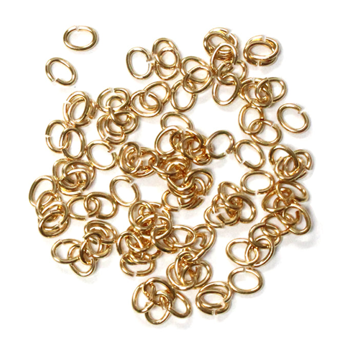 Gold Plate Medium Oval Jump Rings / 100 Pack / 3x4mm ID / 20 Gauge / Sawcut / Open / Plated Brass