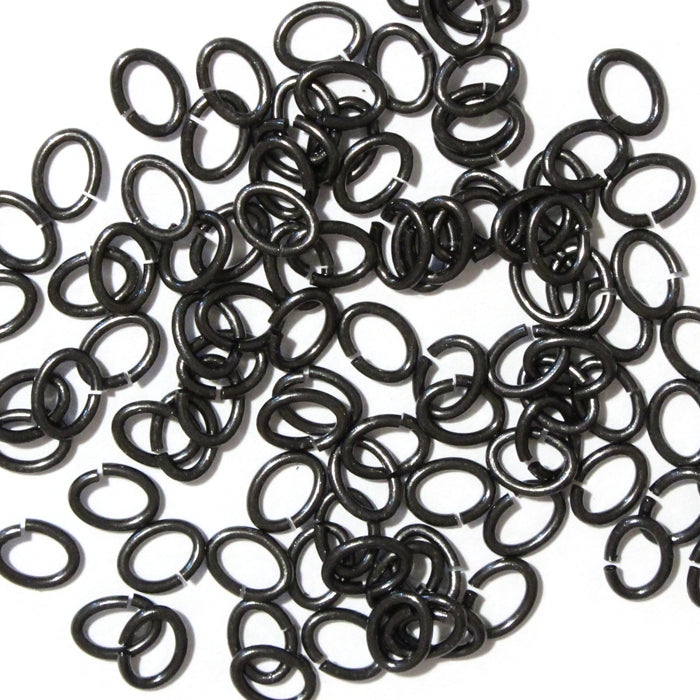 Black Finish Large Oval Jump Rings / 100 Pack / 3x5mm ID / 17 Gauge / Sawcut / Open / Plated Brass