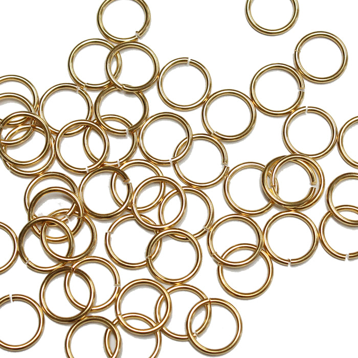 Gold Plate 8mm ID Round Jump Rings / 100 Pack / 18 Gauge Sawcut Open Plated Brass