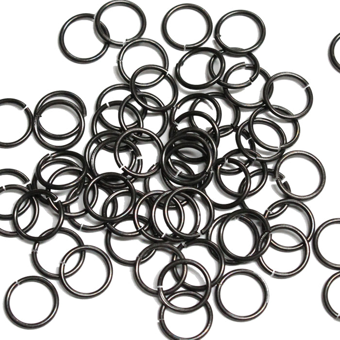 Black Finish 8mm ID Round Jump Rings / 100 Pack / 18 Gauge Sawcut Open Plated Brass