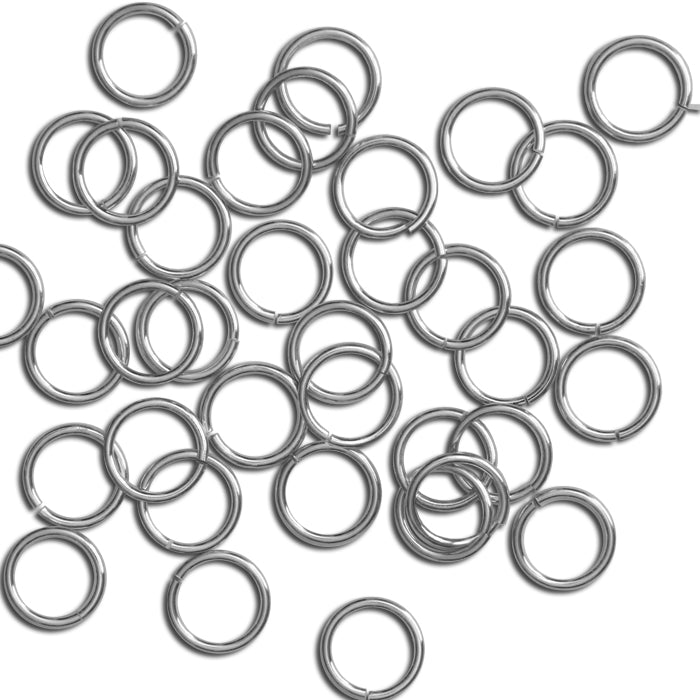 Bright Rhodium 8mm ID Round Jump Rings / 100 Pack / 18 Gauge / Sawcut / Open / Plated Brass