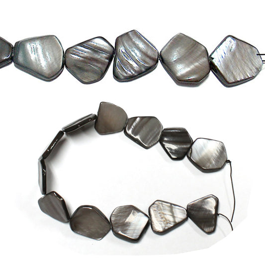 Irregular Polygon Grey Shell Beads / 11 Bead Strand /  approx 20mm width and length and flat 3-4mm thick