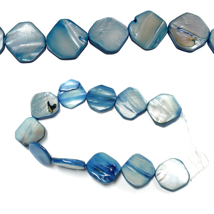 20mm Irregular Polygon Blue Shell Beads / 11 Bead Strand / hexagonal shape with irregular sides