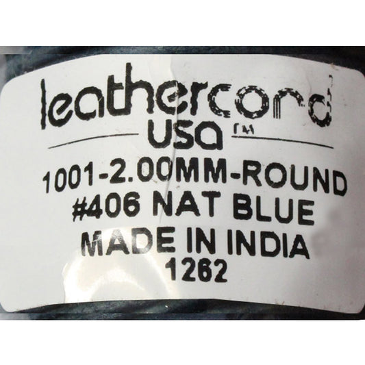 NATURAL BLUE 2mm Round Leather Cord / 10m roll / Leathercord USA 406 / necklace bracelet lace cord
