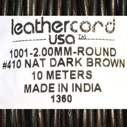 NATURAL DARK BROWN 2mm Round Leather Cord / 10m roll / Leathercord USA 410 / necklace bracelet lace cord