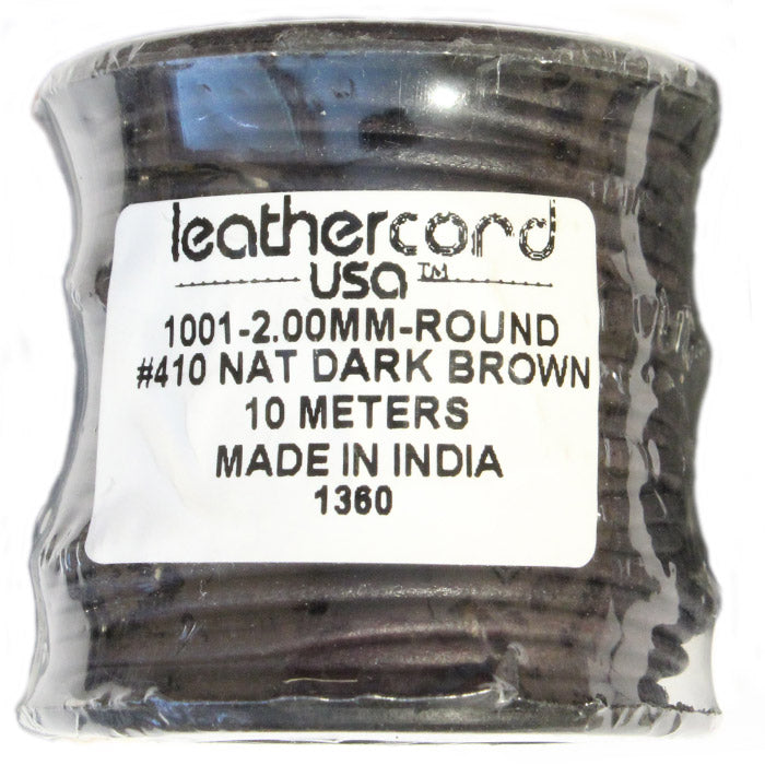NATURAL DARK BROWN 2mm Round Leather Cord / 10m roll / Leathercord USA 410 / necklace bracelet lace cord
