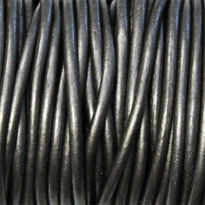 METALLIC GUNMETAL 2mm Round Leather Cord