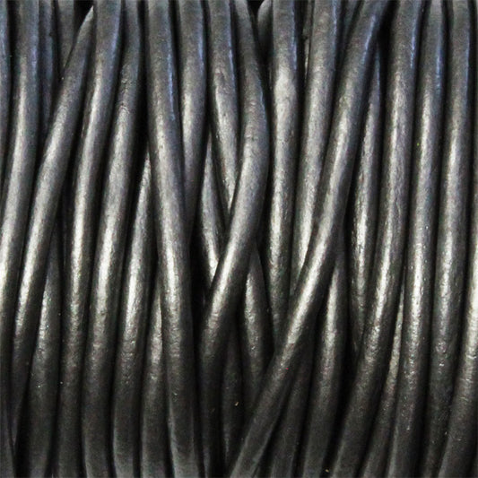 METALLIC GUNMETAL 2mm Round Leather Cord