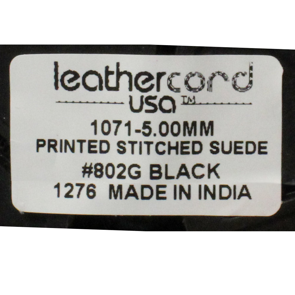 5mm BLACK GECKO Print Stitched Suede Round Leather Cord / sold by the meter / Leather Cord USA