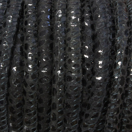 5mm BLACK SNAKE Print Stitched Suede Round Leather Cord / sold by the meter / Leather Cord USA
