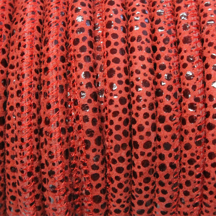 5mm RED PEBBLE Print Stitched Suede Round Leather Cord / sold by the meter / Leather Cord USA