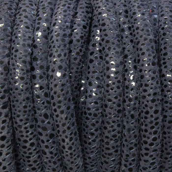 5mm ROYAL BLUE PEBBLE Print Stitched Suede Round Leather Cord / sold by the meter / Leather Cord USA