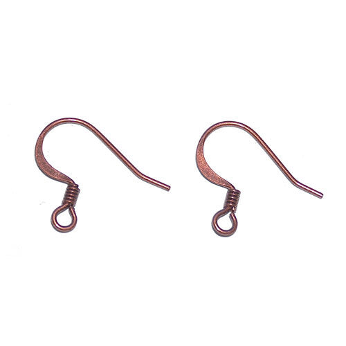 Antique Copper Hook Earwires / 10 pcs (5 pairs) / flat back with coil / open loop for adding charms or pendants