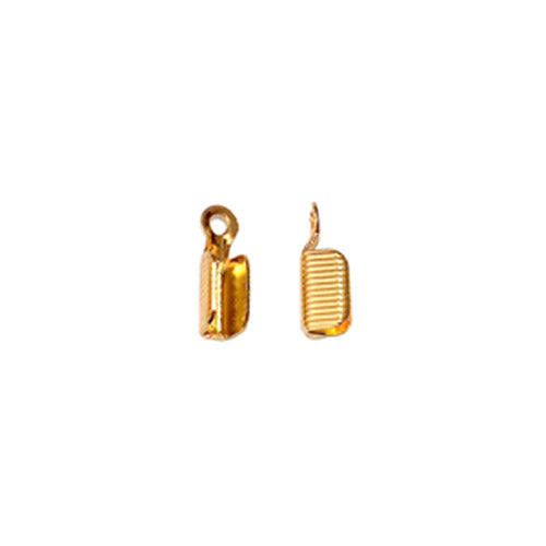 Bright Gold Leather Crimp Ends / 10 Pack / 3 x 11mm with 1.5mm eye