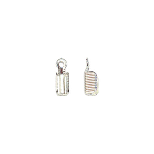 Bright Silver Leather Crimp Ends / 10 Pack / 3 x 11mm with 1.5mm eye