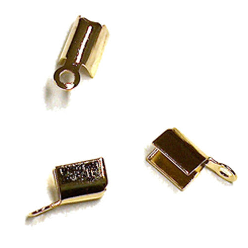 Bright Gold Small Leather Crimp Ends / 10 Pack / 2 x 8mm with 1mm eye