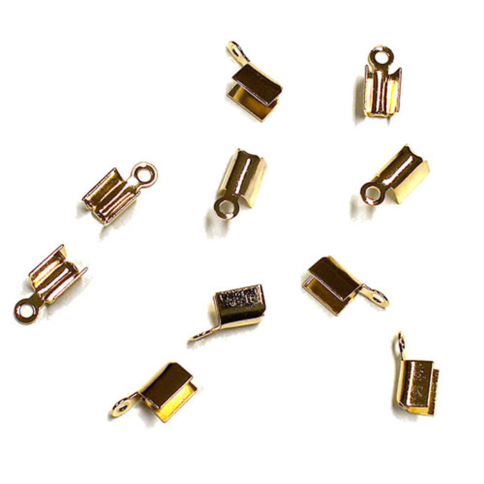 Bright Gold Small Leather Crimp Ends / 10 Pack / 2 x 8mm with 1mm eye