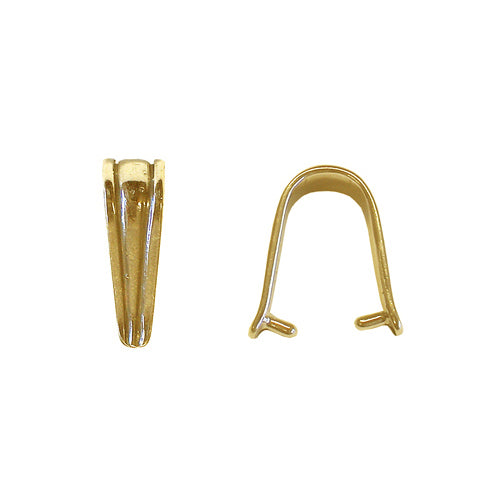 Yellow Bronze Grooved Pinch Bail / 14.5mm high and 4.5mm wide (parallel with the necklace) / 6.5mm wide closed / 14-97052