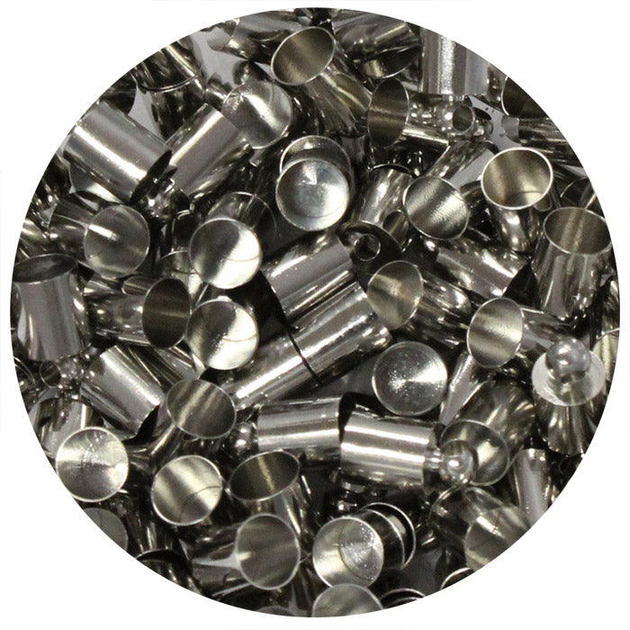 6mm End Cap with Loop Bright Rhodium / 100 Pack / 6mm x 9.6mm long / kumihimo or bead crochet bracelet necklace end caps