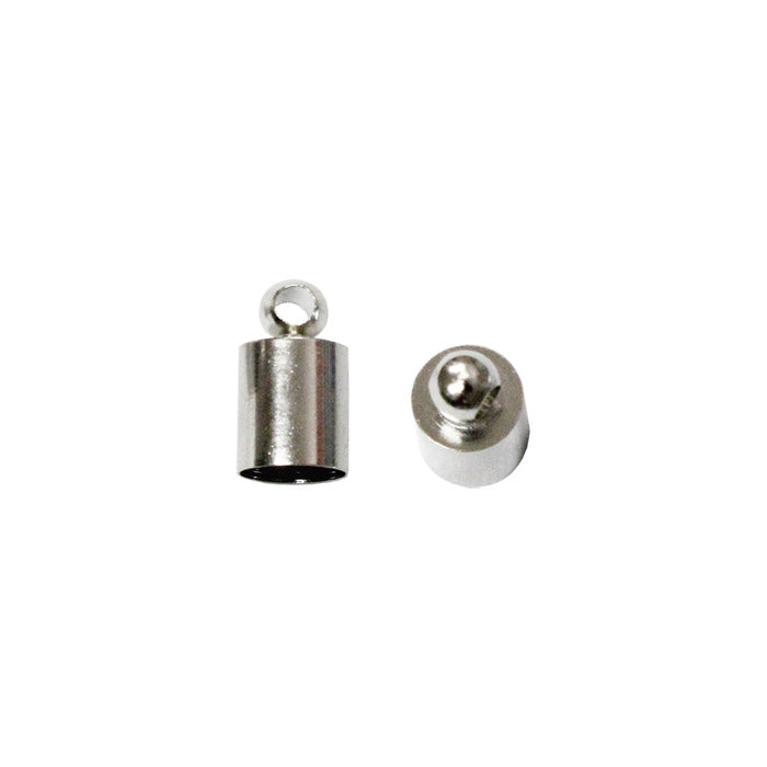 5mm End Cap with Loop Bright Rhodium / 100 Pack / 5mm x 9mm long / kumihimo or bead crochet bracelet necklace end caps