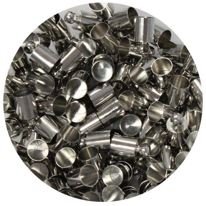 5mm End Cap with Loop Bright Rhodium / 100 Pack / 5mm x 9mm long / kumihimo or bead crochet bracelet necklace end caps