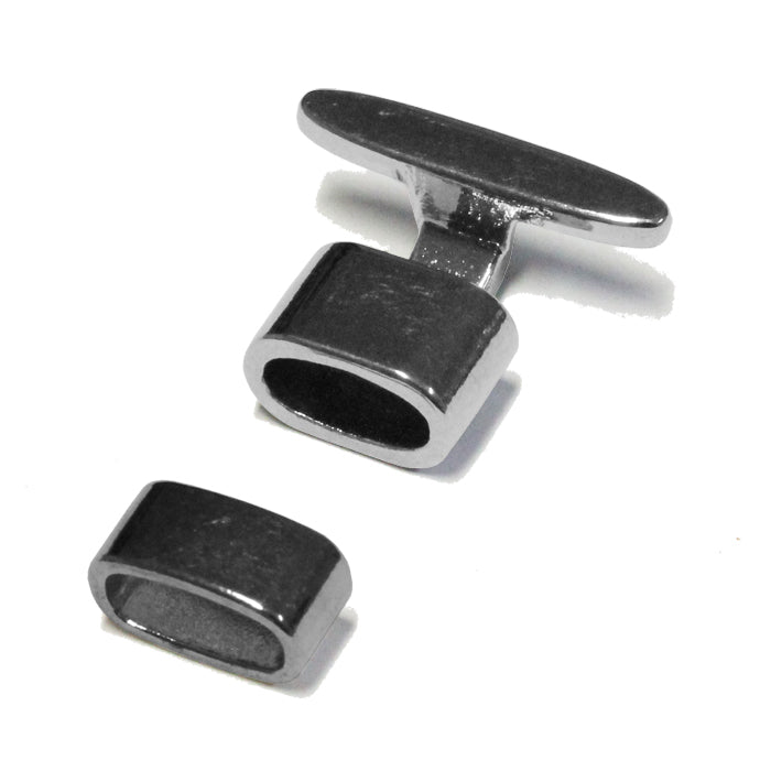 Bright Rhodium Bracelet T Bar Hook Clasp / 15 x 10mm ID / for large diameter leather cord bracelets