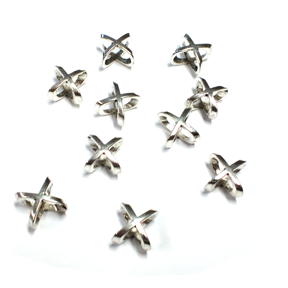 X Symbol Slider Spacer Bead Bright Silver / 10 x 6.5mm / for use with licorice or regaliz cords / 156412SA