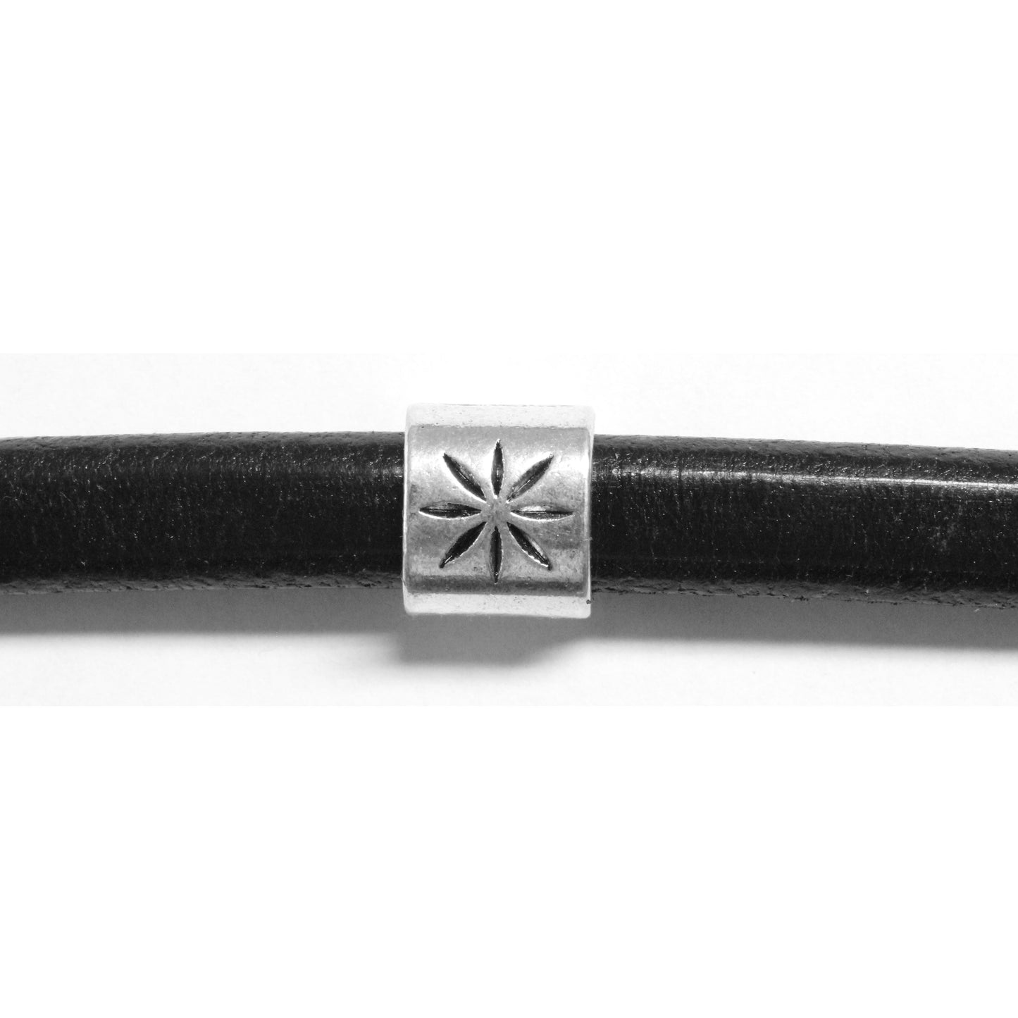 Starburst Slider Spacer Bead Antique Silver / 10 x 6.5mm / for use with licorice or Regaliz cords