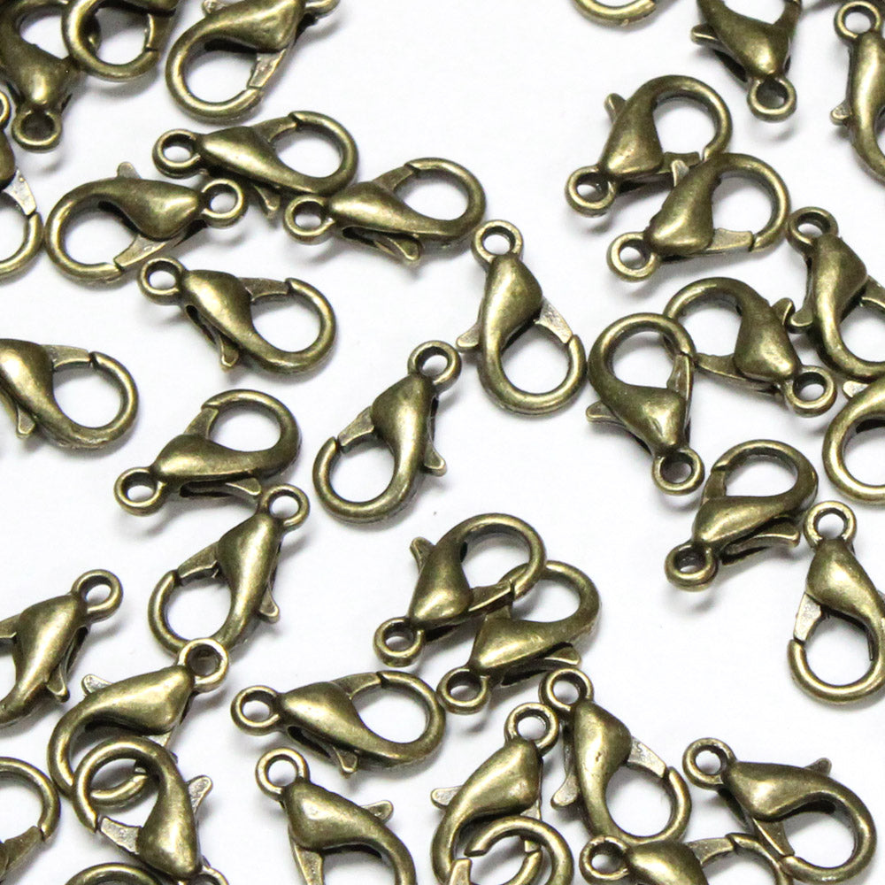 10mm Lobster Clasp / 10 Pack / plated zinc with an antique bronze finish
