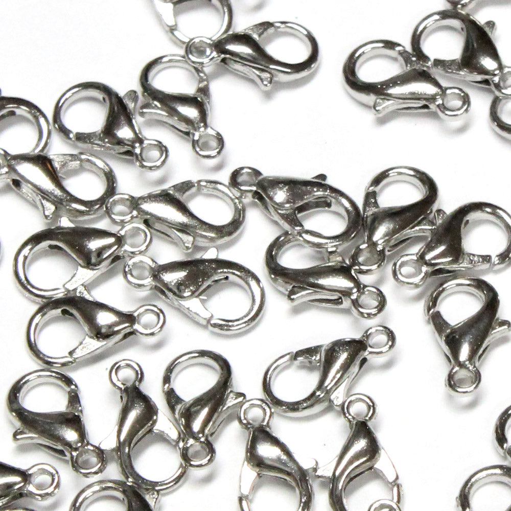 10mm Lobster Clasp / 10 Pack / plated zinc with an bright rhodium finish