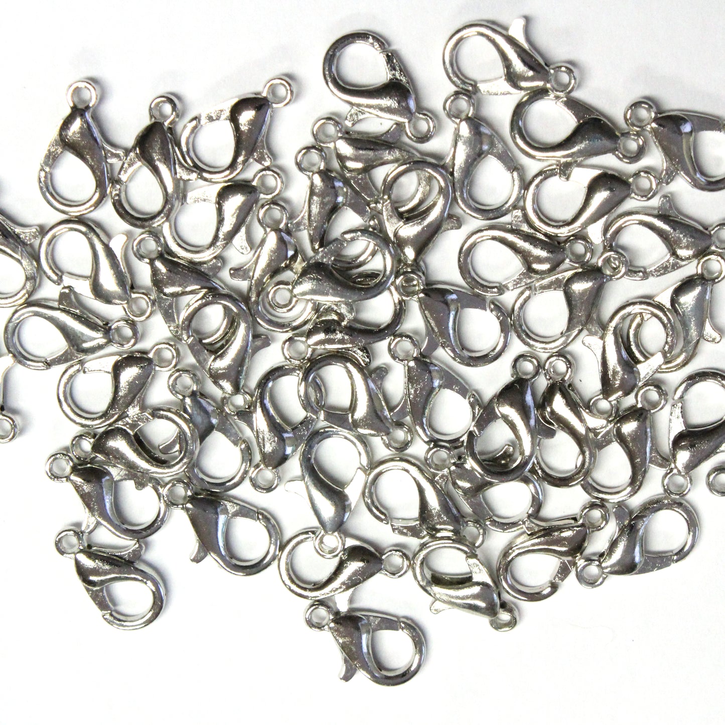 12mm Lobster Clasp / 10 Pack / plated zinc with a bright rhodium finish