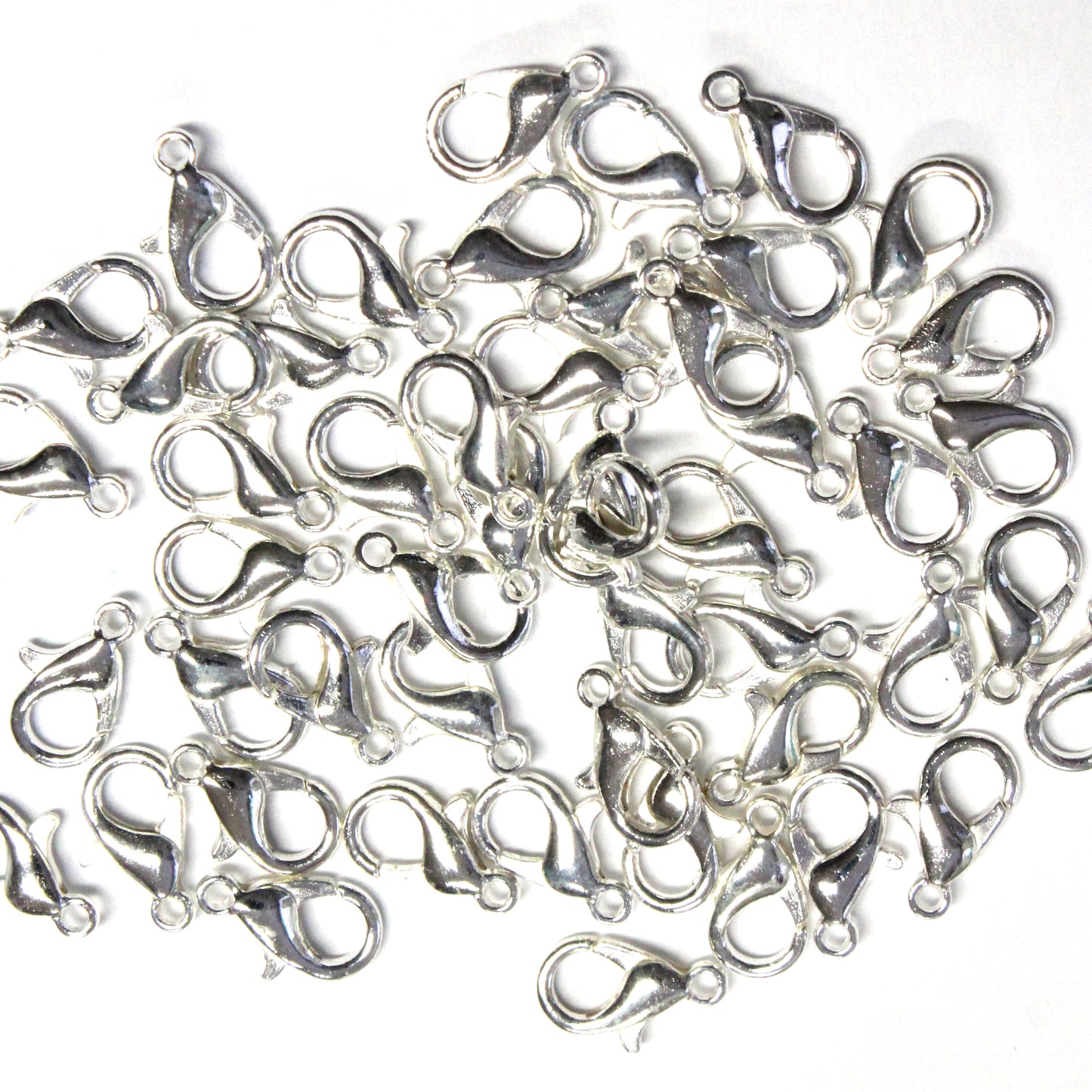 12mm Lobster Clasp / 10 Pack / plated zinc with a bright silver finish