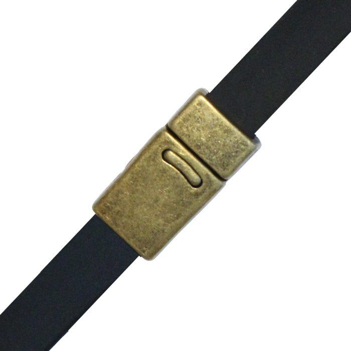 10mm Flat Magnetic Clasp With Tab / zinc alloy with antique bronze finish / ID 10 x 2mm / clasp for 10mm flat leather cord