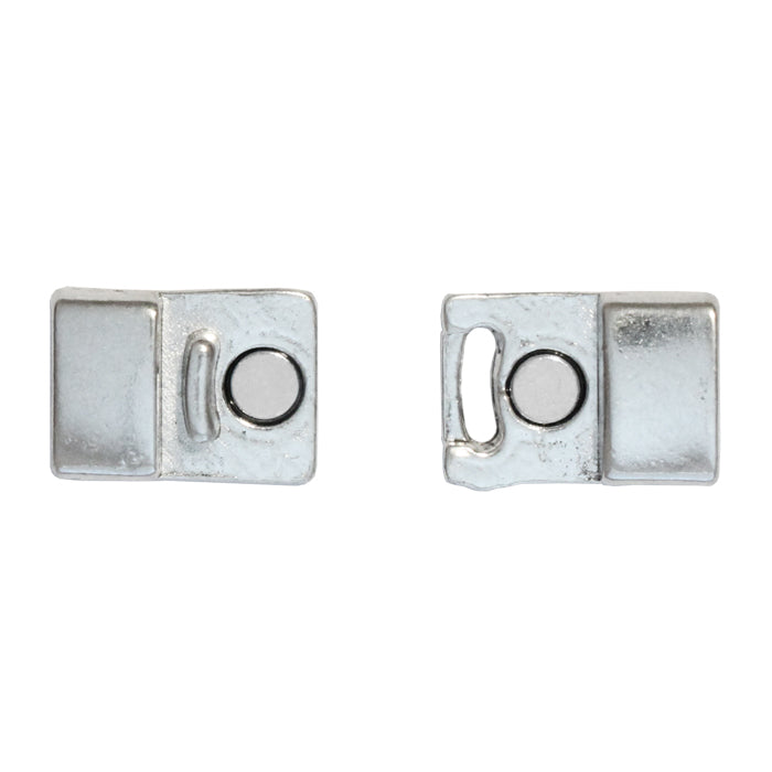 10mm Flat Magnetic Clasp With Tab / zinc alloy with a bright silver finish / ID 10 x 2mm / clasp for 10mm flat leather cord