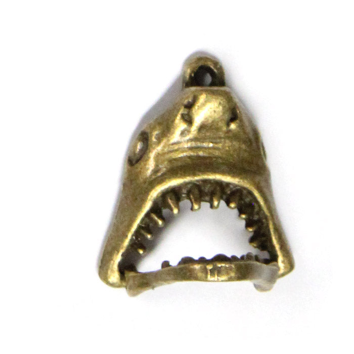 30mm Open-Mouthed Shark Head Charm / zinc alloy with antique bronze finish / with movable hinged jaw