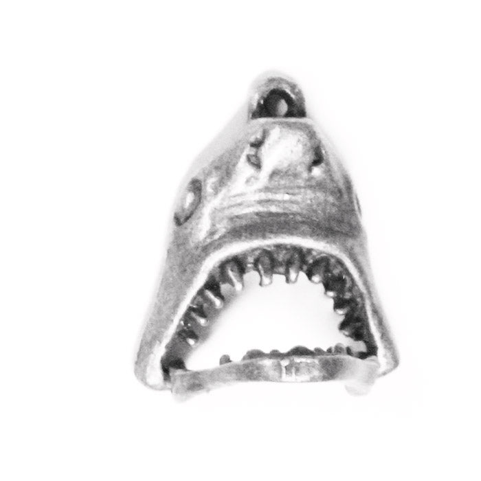 30mm Open-Mouthed Shark Head Charm / zinc alloy with antique silver finish / with movable hinged jaw