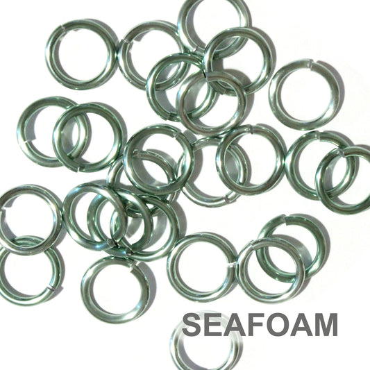 SHINY SEAFOAM GREEN 10mm 12 GA Jump Rings / 100 Pack / sawcut round open anodized aluminum