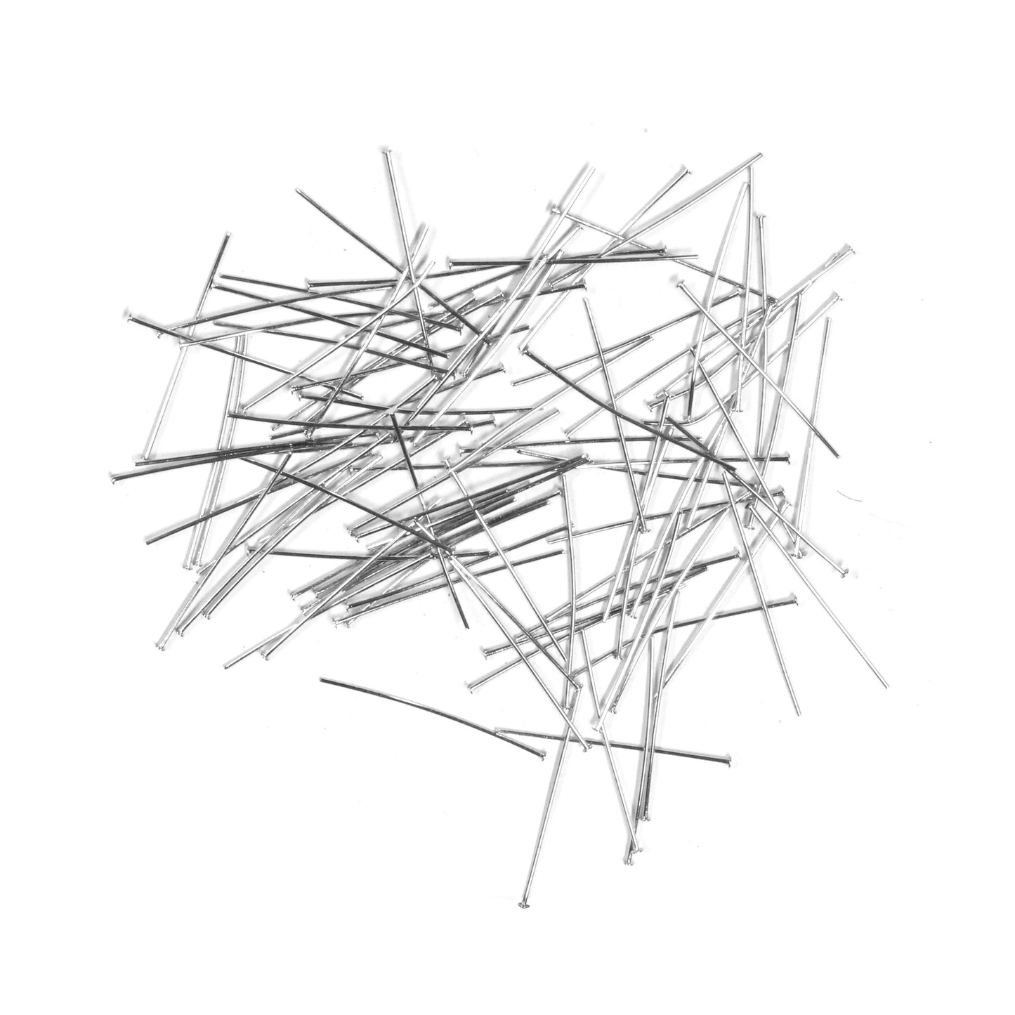Bright Rhodium Head Pins / 100 Pack / 1 Inches long (25mm) / 24 GA (Gauge) / 1.25mm Dia Head