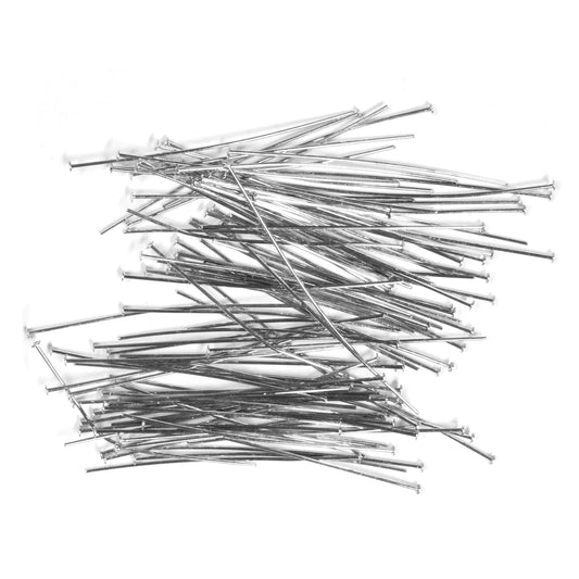 Bright Rhodium Head Pins / 100 Pack / 2 Inches long (50mm) / 21 GA (Gauge)